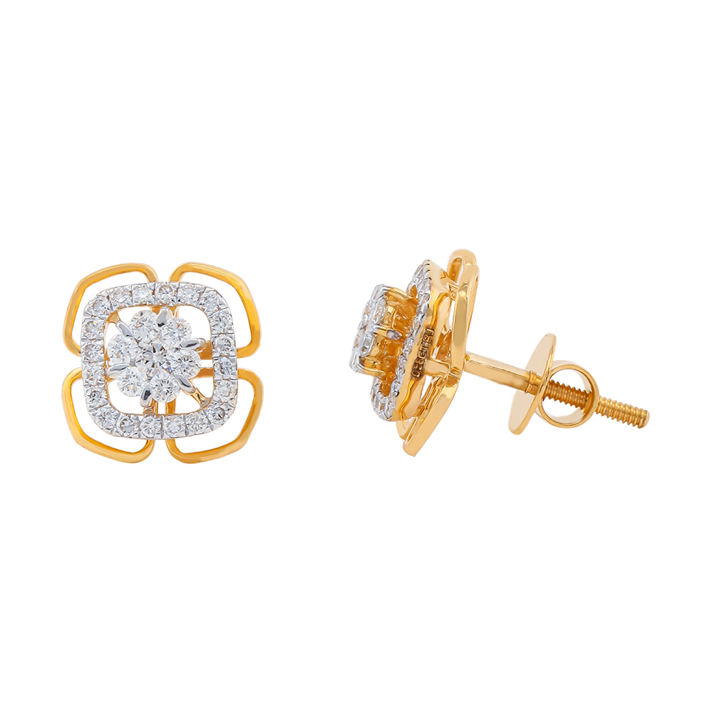 Gold Flower Earrings With Diamonds