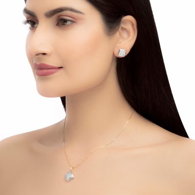 Diamond Pendant And Earring Set